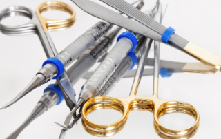 Electroplating on plastics. Gold medical tools. Gold is used on medical tools as it is hypoallergenic and more sanitary than most other metals.